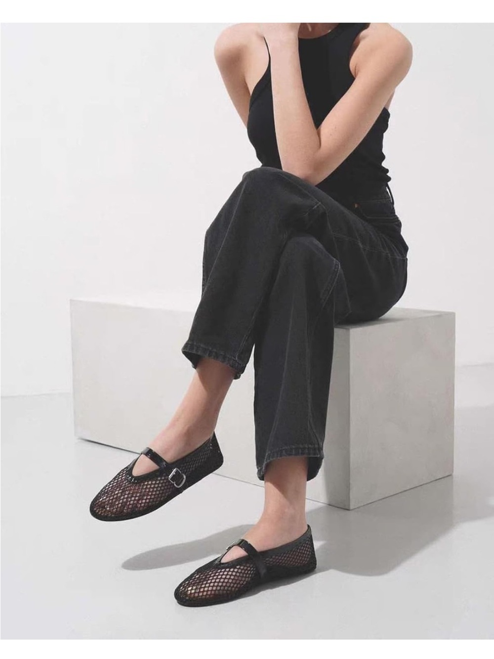 Black Mesh Mary Jane Flats - Picture 1 of 7